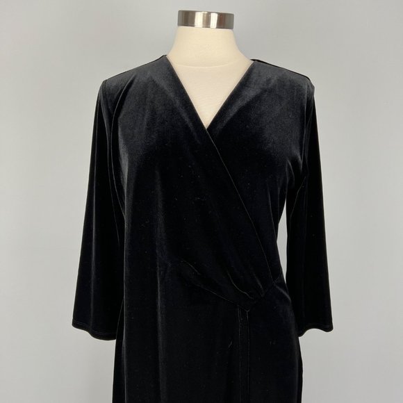 Talbots Womens Black Velvet Faux Wrap Sheath Dress V Neckline size Large - Picture 3 of 11